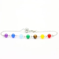 Detail of silver chain with seven colorful gemstone beads and hollow metal ball - 7 Chakra Yellow Beads Silver Style / Silver