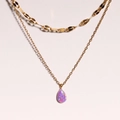 Collana a doppio strato placcata oro 18K con pendente a goccia in opale viola iridescente - Oro (Opale Viola)