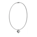 Macro detail of a silver heart pendant necklace featuring a polished snake chain - Snake Chain Rounded Silver Heart Pendant Necklace (ZN0223)