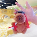Plush capybara keychain with graduation cap and diploma tassel for students - Dark Brown Graduation + Gold Clip