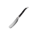 Silver stainless steel butter knife featuring a ergonomic black plastic handle - Single Butter Spreader