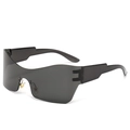 Frameless Y2K wrap around sports sunglasses with smoke grey lens and black temples - Black Frame Black Grey Lens