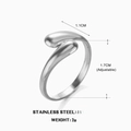 Minimalistischer verstellbarer Überkreuz-Ring aus silbernem Edelstahl mit Wassertropfen - Einstellbar Offen / Silber (ZN781)