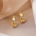 Macro shot of 18K gold plated princess stud earrings with colorful opal and yellow zircons - Yellow Figure / Gold with Yellow Zircon (44611)