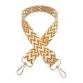 Close-up of yellow-brown wave and diamond pattern fabric strap with gold metal hooks - 9-Dark Yellow & White