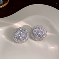 Silver four-leaf clover stud earrings with heart-cut cubic zirconia and baguette halo - E6358 Silver Pin-Silver