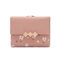 Pink floral trifold mini wallet for women with golden metal frame clasp and leaf detail - Dust Rose