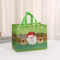 Green Christmas non-woven gift bag with Santa Claus and reindeer print for holiday shopping - 8002-4 Green Reindeer Design