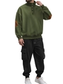 Set uomo: pullover in maglia a nido d'ape verde oliva e pantaloni cargo neri con toppe - S / Sopra Verde Militare E Pantaloni Neri