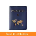 Dark blue PU leather passport holder with gold world map and size 21.4x14.2cm - Passport Cover / Dark Blue
