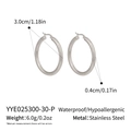 Detail of silver stainless steel hoop earrings showing 30mm diameter and waterproof texture - 3.0cm Silver Style (YYE025300-30-P)