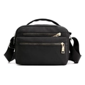 Borsa a tracolla impermeabile in nylon nero da donna con tasche multiple con cerniera e dettagli oro - Nero
