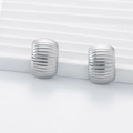 Silver wide hoop earrings with horizontal pleated texture in polished stainless steel - Silver Horizontal Embossed Hoop