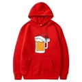Red Christmas hoodie featuring a cartoon beer mug with Santa hat and drawstring hood - S / Tops / Red - Santa Hat Beer Mug Cartoon (47)