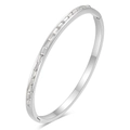Brazalete ovalado de acero inoxidable plateado de 4mm con circonitas de corte baguette - Color Acero