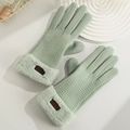 Women's warm winter thermal gloves in light mint green with waffle texture and faux fur cuffs - Waffle Fur Cuff / Green