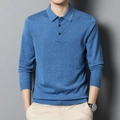 Classic blue slim fit long sleeve knitted polo sweater for men with ribbed cuffs - M / Tops / Royal Blue