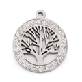 Silver tree of life pendant featuring sparkling white zircons and hollow design - Style 4 (KLJ2740-Z)