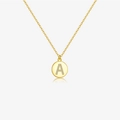 Collar de plata S925 con colgante de disco dorado y detalle de la letra A con circón - Oro 18K-A