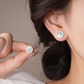 Boucles d'oreilles rondes en argent élégantes avec motif quadrillé et bord perlé - Argent (130# Style Grille Ronde)