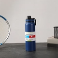Blue stainless steel vacuum bottle with portable handle and lightweight sports design - Blue