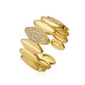 18K gold plated geometric leaf ring with pavé zircon accents on a white background - Adjustable Open / Gold Leaf Zircon (14265)