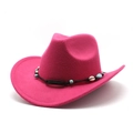 Detail of rose red felt cowboy hat featuring turquoise beads and natural shell accents - M(56-58cm) / Rose Red