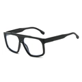 Futuristic matte black oversized shield sunglasses with thick temples and flat top frame - Black Frame