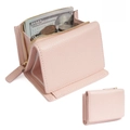 Pink pebbled leather trifold wallet with RFID blocking and multiple card slots - Pink