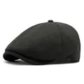 Classic black newsboy cap featuring a vintage herringbone pattern and warm wool blend - Adjustable / Black