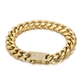 Bracciale a catena cubana dorata con lussuosa chiusura quadrata con diamanti incastonati - Bracciale Cubano Color Oro (KB149769-KFC)