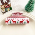 Gros plan sur pince à cheveux de Noël avec motifs de renne et sapin sur assiette - Carré - élan Flocon Blanc Rouge