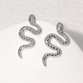 Paire de boucles d'oreilles serpent en acier inoxydable argenté de style punk moderne - Couleur Acier