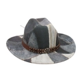 Cappello jazz vintage con patchwork Union Jack grigio e fascia in pelle borchiata - Nero (M Union Jack Patchwork)