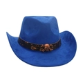 Dark blue western cowboy hat with brown band and metallic skull accessories - Sapphire Blue