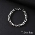 8mm silver stainless steel Cuban link bracelet for men with classic lobster clasp - 21cm / Silver/8mm Patterned Link Bracelet
