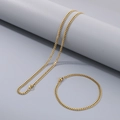 Elegant gold-tone stainless steel Cuban chain necklace and bracelet jewelry set - 3MM Gold / Bracelet 20CM