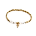 Elegante bracciale con perline d'oro e perle con un ciondolo a forma di fulmine in micro-zirconi - Fulmine
