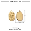 Detail of gold stainless steel oval rose pendant with 20mm height and 2.5g weight info - Gold Oval Rose Relief Pendant