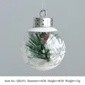 Transparent 6cm Christmas ball ornament with artificial snow, pine needles, and red berries - 6cm Red Berry Snowflake Style