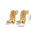 Golden cowboy boot charm in 18K gold plated stainless steel with 19mm height and 12mm width - G5 Retro Style / Gold