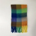 Écharpe en tricot à carreaux multicolores avec dégradé arc-en-ciel et franges - Carreaux Orange Vert
