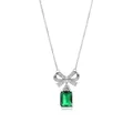 Dettaglio della collana a fiocco d'argento con grande ciondolo di pietra verde smeraldo - Collana con Pendente Rettangolare con Fiocco (A0205B)