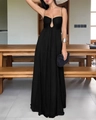 Detail of elegant black U-neck cutout summer maxi dress with thin shoulder straps - S / Black