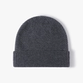 Dark grey knitted wool beanie featuring classic chevron texture and ribbed fold cuff - Dark Gray