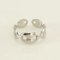 Macro shot of silver hollow coffee bean link ring with polished finish detail - Hollow Hoof Link Style / 042-Steel Color
