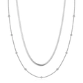 Collier double épaisseur en argent avec maille serpent plate et chaîne à billes fines - Double Couche Chaîne Lame et Perles Acier (C-002)