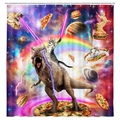Funny cat riding dinosaur shower curtain with pizza and galaxy space motif - Galaxy Cat M2341