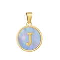 Pendentif rond lettre J plaqué or 18k avec finition opale bleue et violette - J-Coquille Bleue