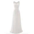 Robe de soirée élégante blanche sans manches en dentelle et mousseline avec col rond perlé - US 2(S) / Blanc